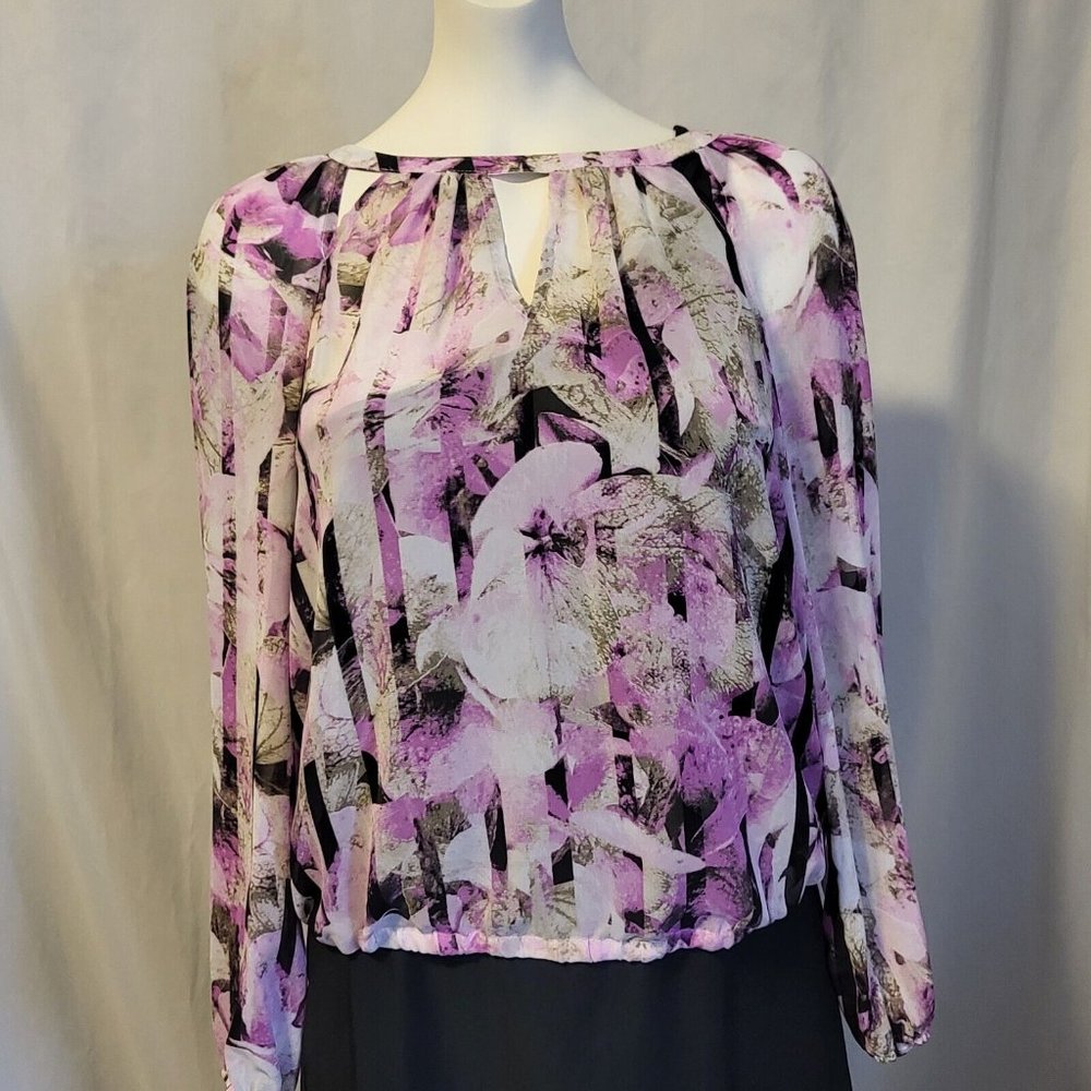 Jennifer Lopez Women's Floral Chiffon Blouse Purple & Pink Size Small, NWOT